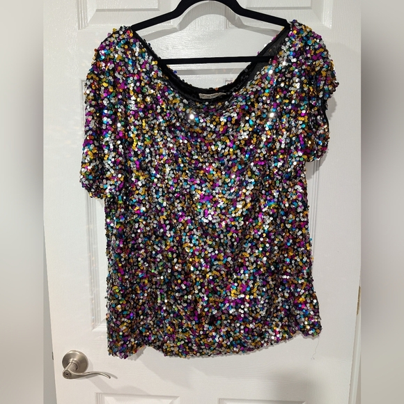 Anna-Kaci Multicolored Sequin Plus Size One Shoulder Top in Size 2XL - Picture 1 of 12